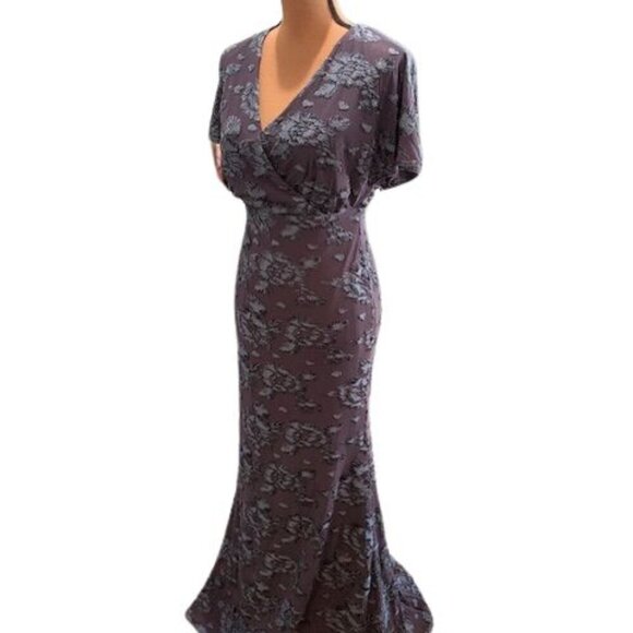 Adrianna Papell Floral Burnout Velvet Long Blouson Gown in Midnight – Size 0 - Picture 3 of 12